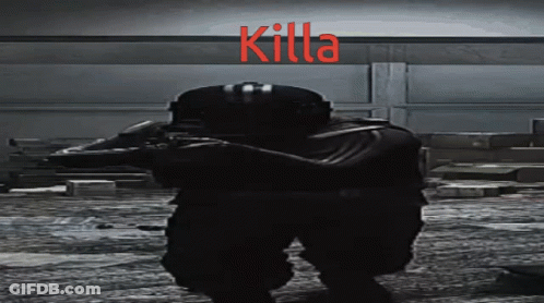 A Man Holding A Gun With The Word Killa In Red GIF
