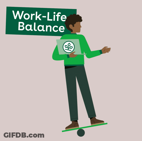 A Man Holding A Laptop Balances On A Skateboard Under A Sign That Says Work Life Balance GIF