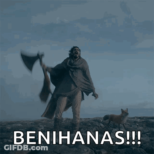 Man Holding Large Axe With Benihanas Text GIF