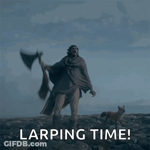 Man Holding Axe With Larping Time Text GIF