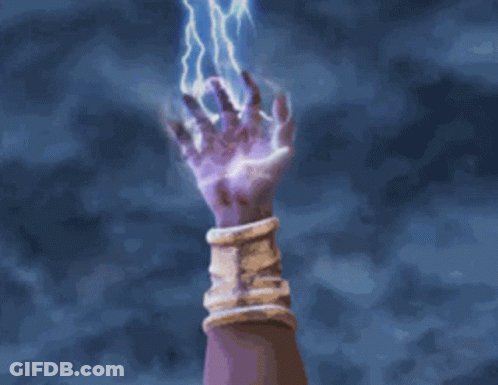 A Man Holding A Lightning Bolt In His Hand . GIF
