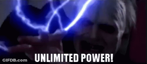 A Man Holding A Lightning Bolt With The Words Unlimited Power Written Below Him GIF