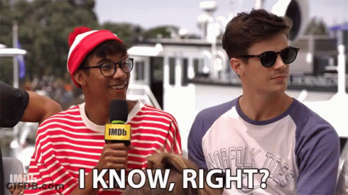 A Man Holding A Microphone Says " I Know Right " Next To Another Man GIF