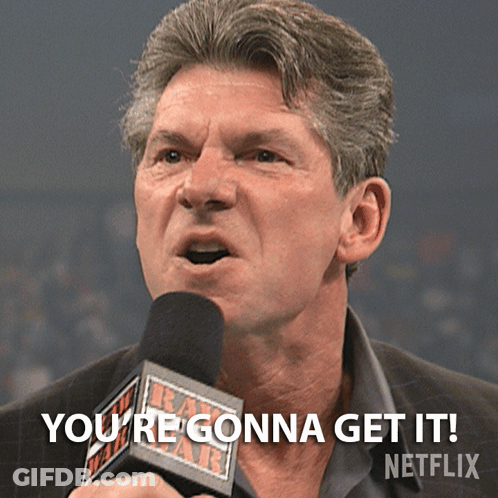 A Man Holding A Microphone That Says You 'Re Gonna Get It On It GIF