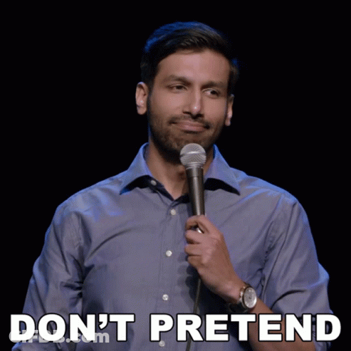 A Man Holding A Microphone With The Words " Do N't Pretend " Written Below Him GIF
