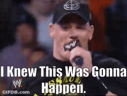 A Man Holding A Microphone With The Words " I Knew This Was Gonna Happen " GIF
