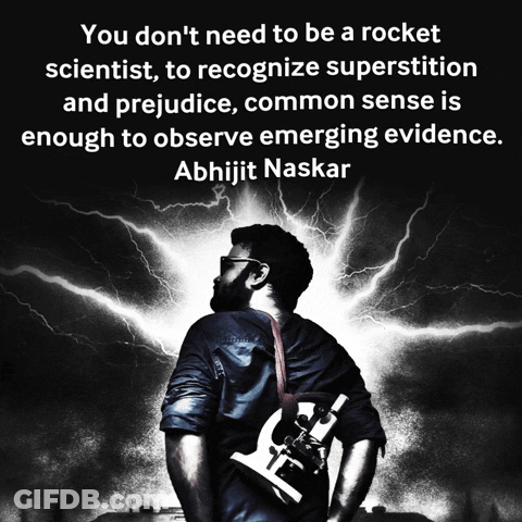 A Man Holding A Microscope With A Quote From Abhijit Naskar Behind Him GIF