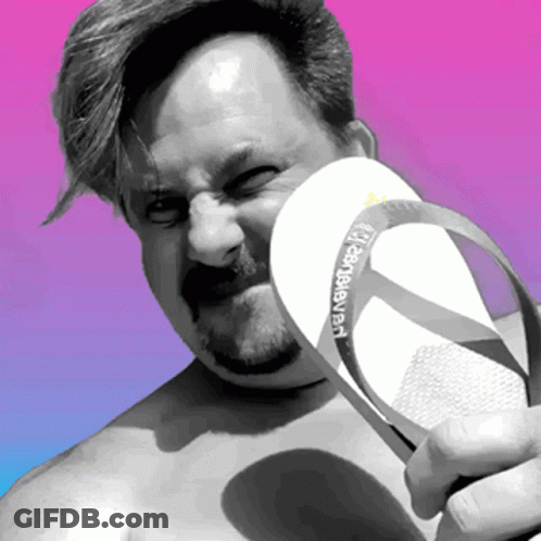 A Man Holding A Pair Of Havaianas Flip Flops GIF