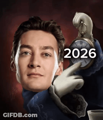 A Man Holding A Pocket Watch With The Year 2026 On The Bottom Right GIF
