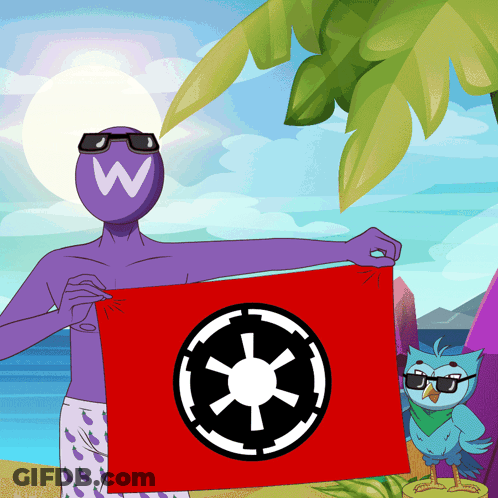 A Man Holding A Red Flag With A Star Wars Symbol GIF