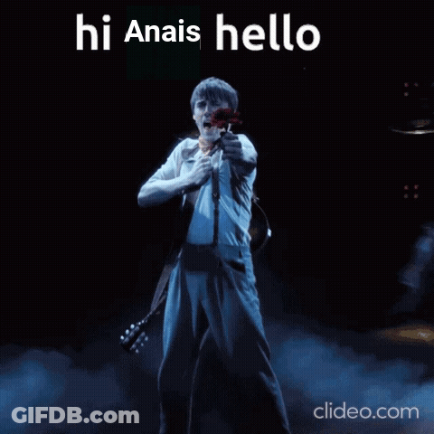 A Man Holding A Red Rose With The Words Hi Anais Hello Written Above Him GIF