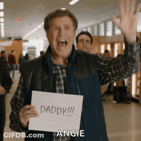 A Man Holding A Sign That Says " Daddy " GIF