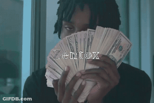 A Man Holding A Stack Of Money With The Word Zentox On The Bottom Right GIF