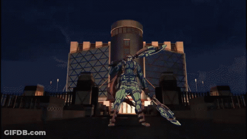 A Man Holding A Sword In Front Of A Large Explosion GIF