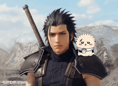 A Man Holding A Sword With A Cartoon Character On His Shoulder GIF