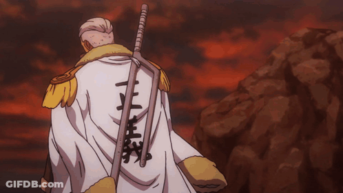 A Man Holding A Sword With Chinese Writing On His Back GIF