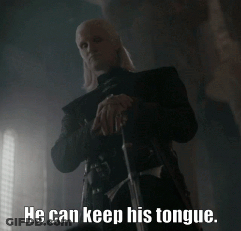 A Man Holding A Sword With The Words He Can Keep His Tongue Below Him GIF