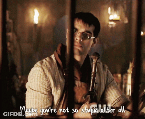 A Man Holding A Sword With The Words Maybe You 'Re Not So Stupid After All GIF
