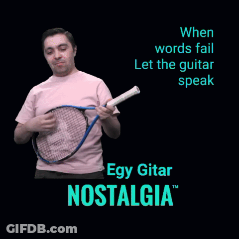 A Man Holding A Tennis Racquet With The Words When Words Fail Let The Guitar Speak On The Bottom GIF