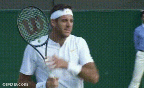 A Man Holding A Wilson Tennis Racquet On A Green Court GIF