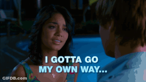 A Man Holding A Woman 'S Hand With The Words " I Gotta Go My Own Way " Behind Him GIF