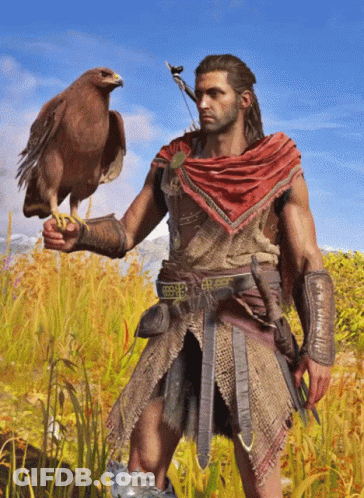 Man Holding Eagle And Sword GIF
