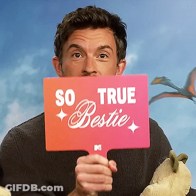 A Man Holds A Sign That Says So True Bestie GIF