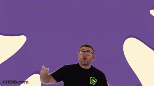 A Man Holds Up His Finger In Front Of A Sign That Says " This Is Right Here " GIF