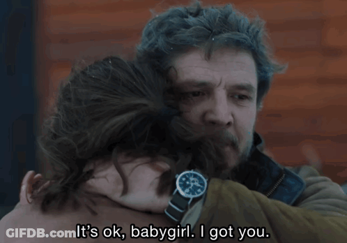 A Man Hugging A Woman With The Words It 'S Ok Babygirl I Got You Below Him GIF
