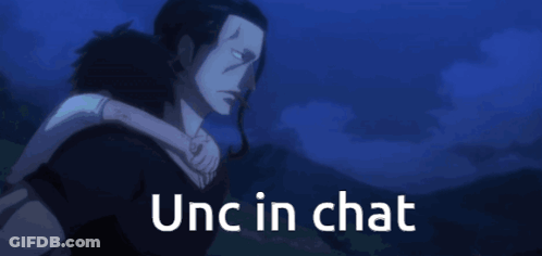 A Man Hugging Another Man With The Words " Unc In Chat " Above Him GIF