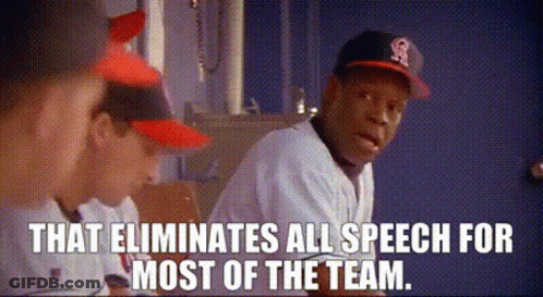 A Man In A Baseball Uniform Is Sitting In A Locker Room With A Quote That Eliminates All Speech For Most Of The Team GIF