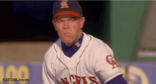 A Man In A Baseball Uniform With The Word Angels On The Front GIF