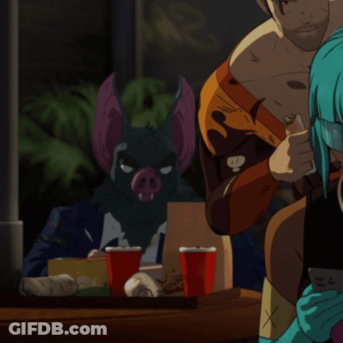 A Man In A Bat Costume Sits At A Table With Two Red Cups And The Words Prism You On The Bottom GIF