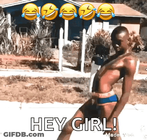 A Man In A Bathing Suit Says " Hey Girl " GIF