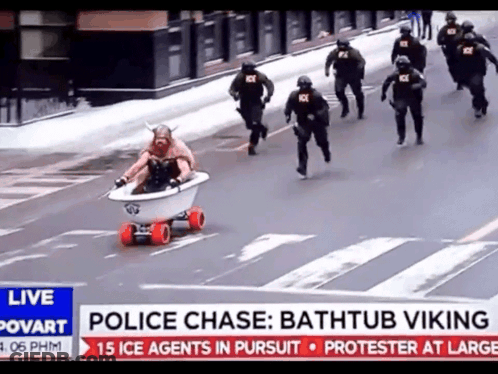 A Man In A Bathtub Is Being Pulled By Police GIF