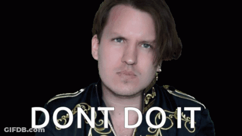 A Man In A Black And Gold Jacket Says " Dont Do It " In White Letters GIF