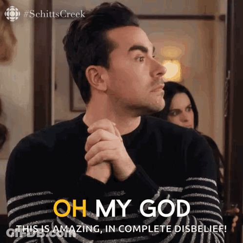 A Man In A Black And White Striped Sweater Says " Oh My God " GIF