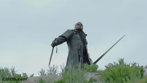 Man In Black Coat Holding Sword GIF