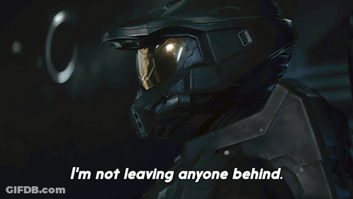 A Man In A Black Helmet Says " I 'M Not Leaving Anyone Behind " GIF