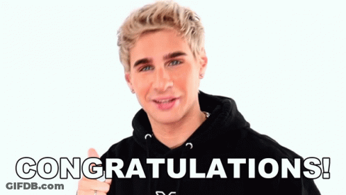 A Man In A Black Hoodie Says Congratulations In White Letters GIF