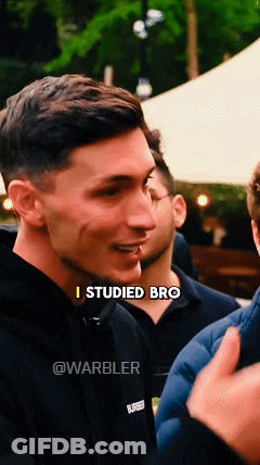 A Man In A Black Hoodie Says " I Studied Bro " In Yellow Letters GIF