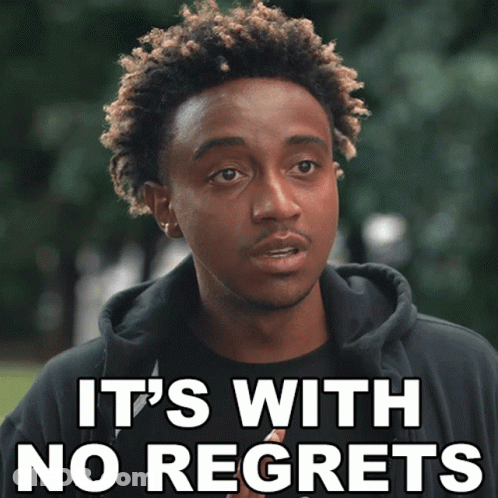 A Man In A Black Hoodie With The Words It 'S With No Regrets GIF