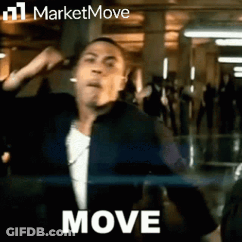 A Man In A Black Jacket Is Dancing In A Hallway With The Word Move Written On The Screen . GIF