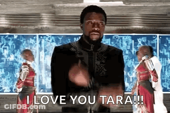A Man In A Black Jacket Is Giving A Thumbs Up And Saying `` I Love You Tara ! '' GIF