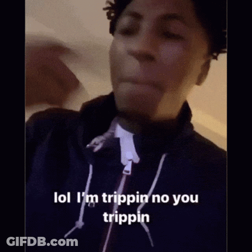 A Man In A Black Jacket Is Making A Funny Face And Says `` LOL I 'M Trippin No You Trippin '' GIF