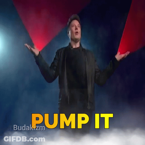 A Man In A Black Jacket Is Standing In Front Of A Sign That Says " Pump It " GIF