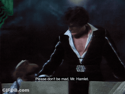 A Man In A Black Jacket Says Please Don T Be Mad Mr. Hamlet GIF