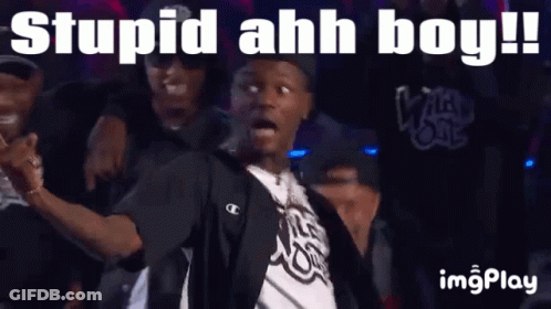 A Man In A Black Jacket Stands In Front Of A Crowd And Says Stupid Ahh Boy ! GIF