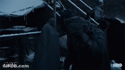 A Man In A Black Jacket With The Word Got On The Bottom Right GIF