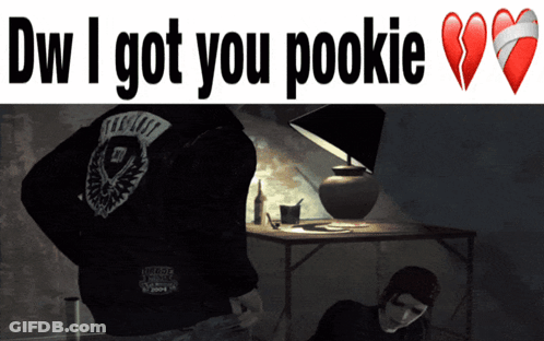A Man In A Black Jacket With The Words Dw I Got You Pookie On It GIF